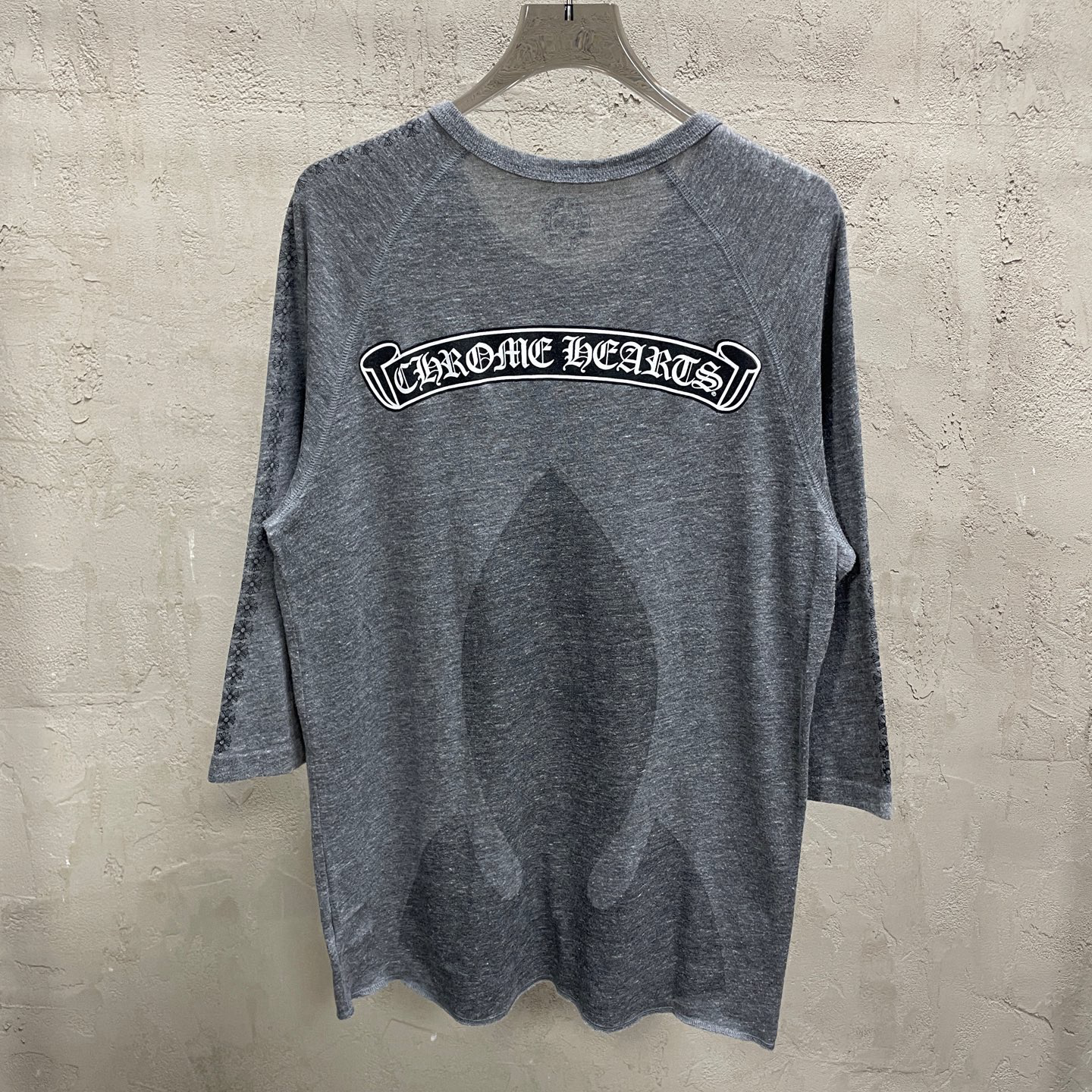 99新 Chrome Hearts/克罗心 灰色黑卷轴暗纹火焰亨利领中袖七分袖