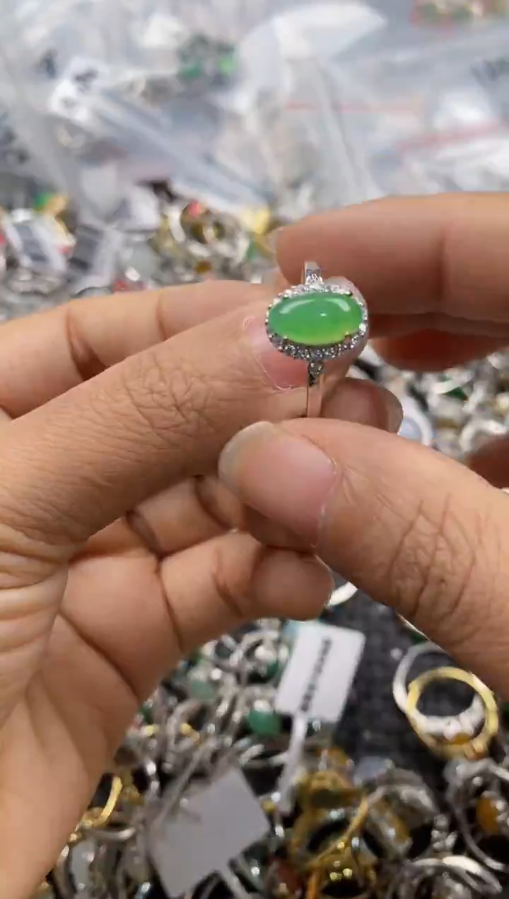 银S925镶嵌戒指翡翠666---10