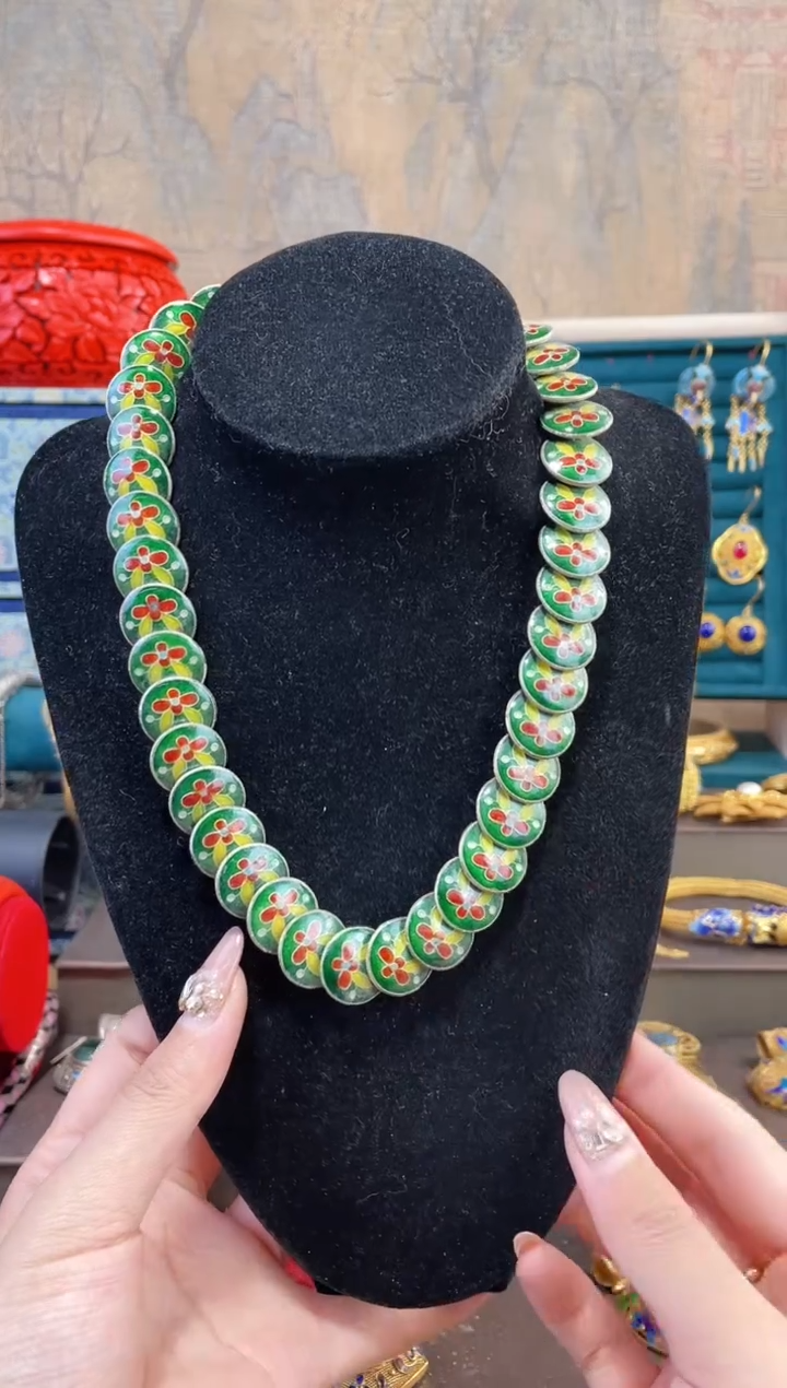 【闪购商品】非遗景泰蓝扁珠项链绿色