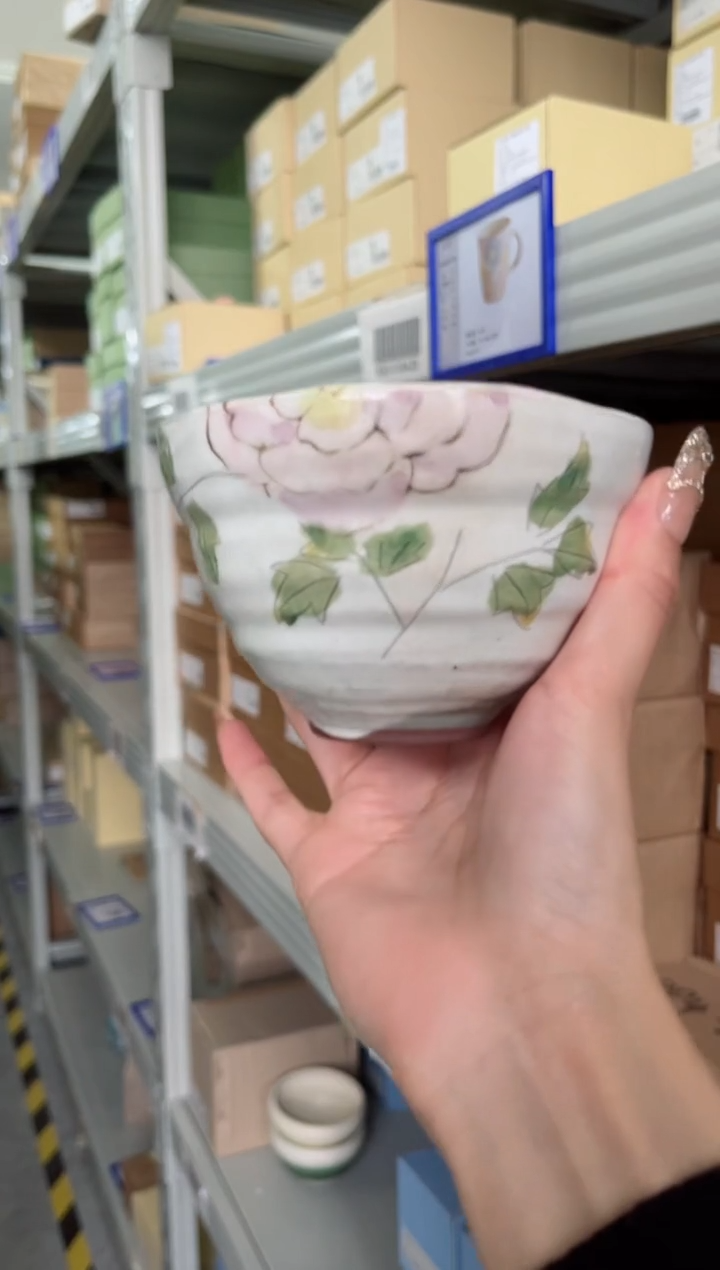 【闪购商品】瓷片ゆめ花　手彫陶碗　牡丹