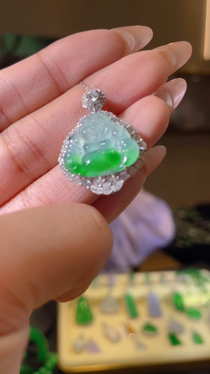 翡翠银S925镶嵌吊坠(不含链)天然翡翠A货