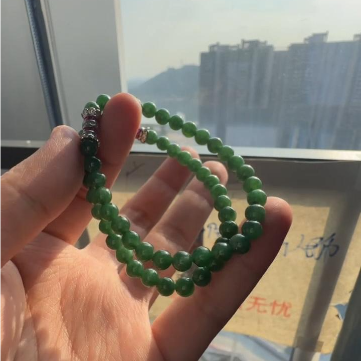 【杰缘珠宝】天然翡翠A货冰绿手串 多样性一件