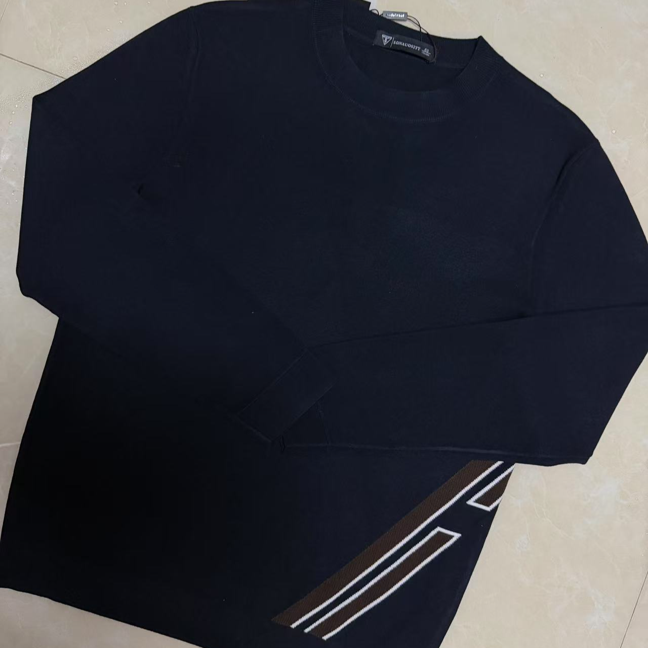 【GD8886-下摆斜条圆领秋冬长袖】男士针织长袖