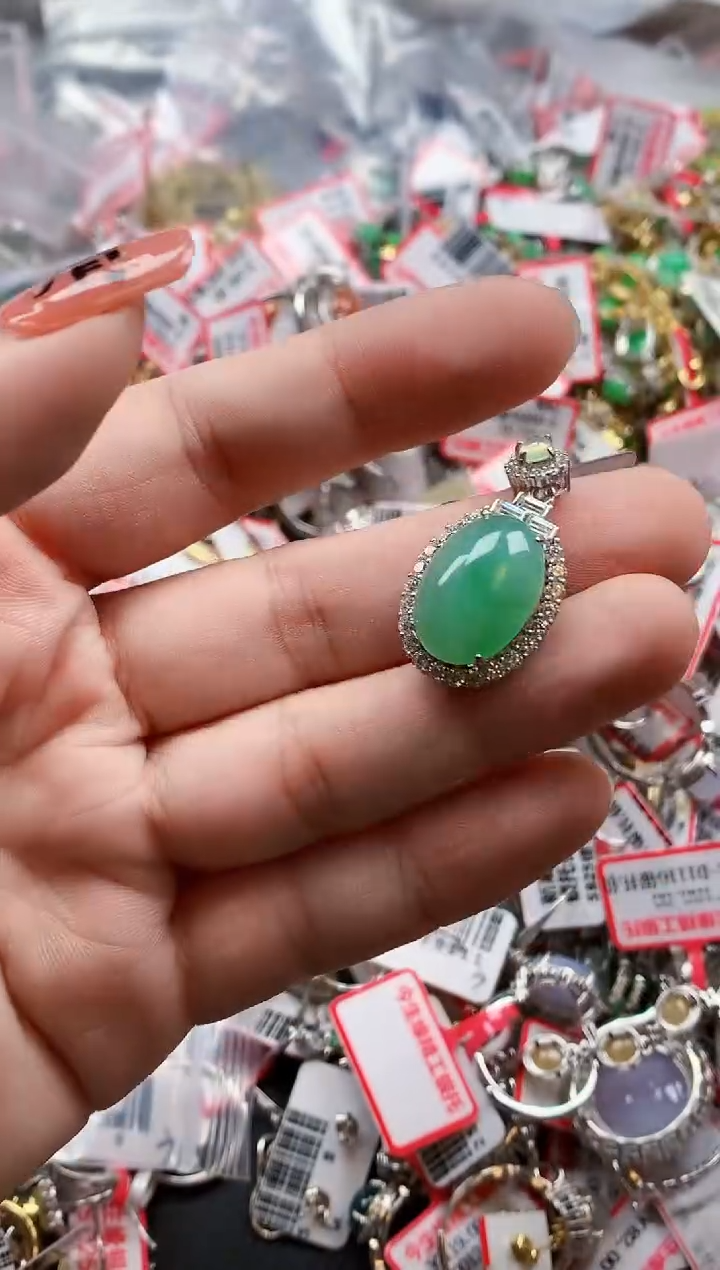 银S925镶嵌戒指翡翠天然A货缅甸翡翠