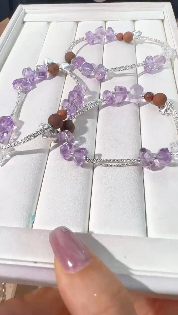 水晶手链银S925镶嵌紫水钻切弯管款发货多样性发其一