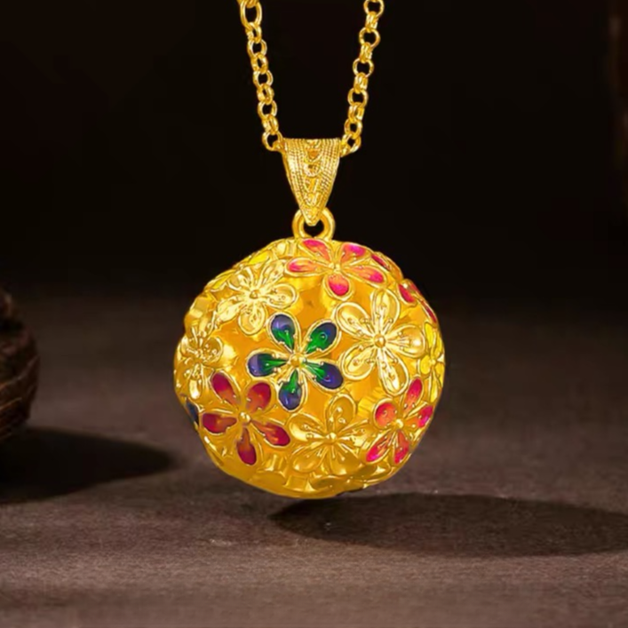 【芳芳专享】足金999 烤漆镂空国潮宫廷花球吊坠(赠合金链) HJD698