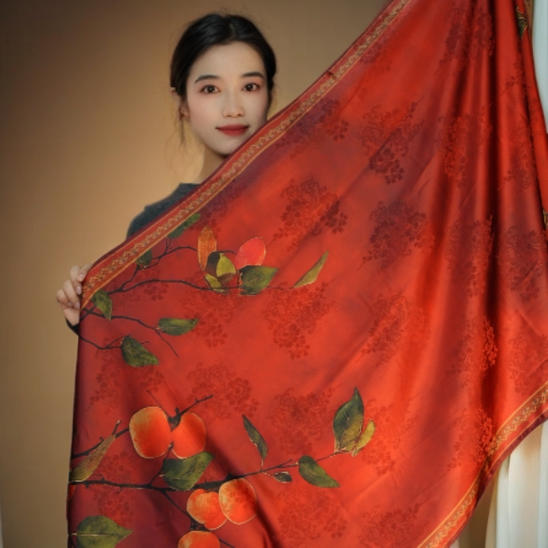 X2-551 柿柿如意 重磅香云国风百搭时尚围巾70*180左右围巾