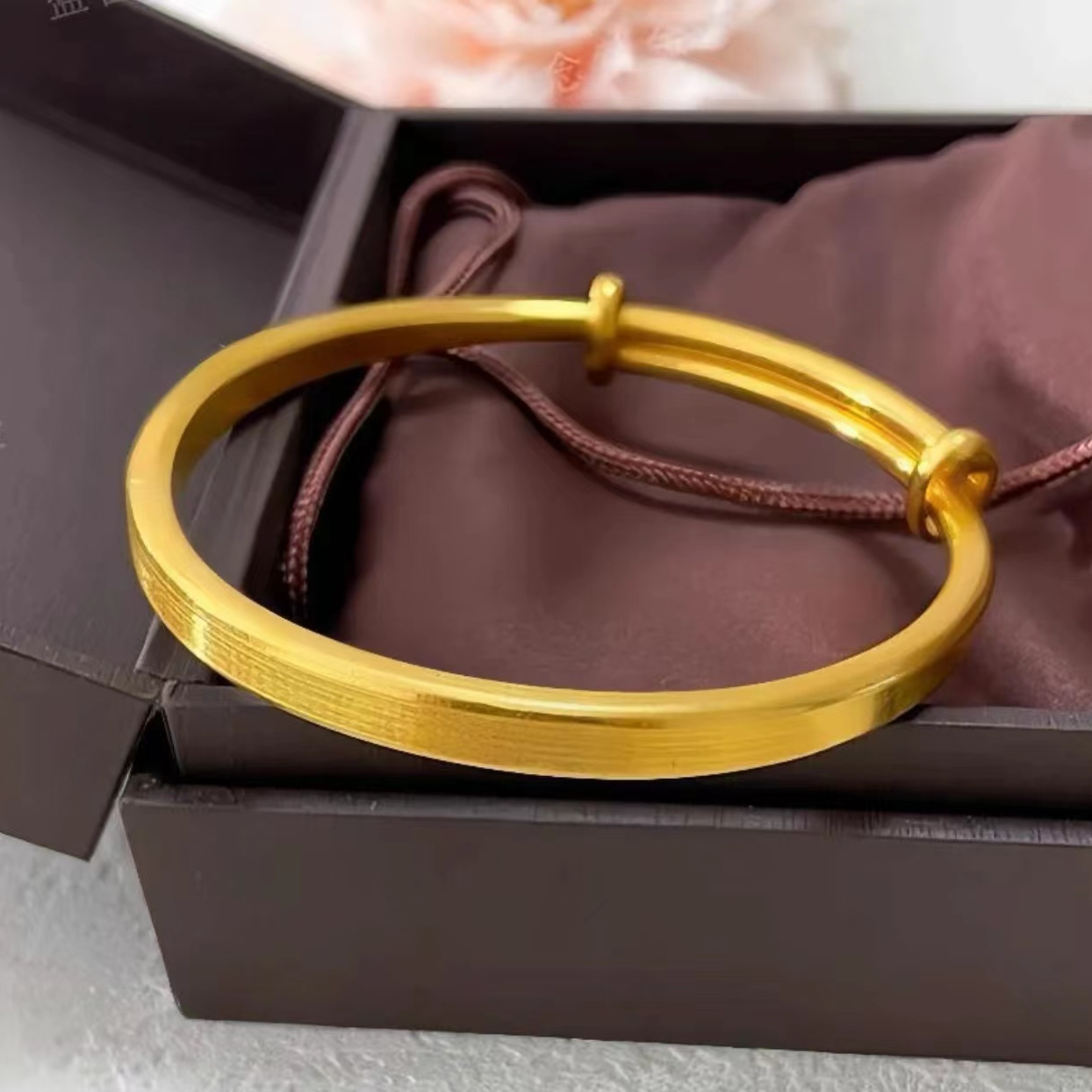 铜合金手镯 方形推拉手镯气质轻奢时尚经典磨砂传承素款可调节