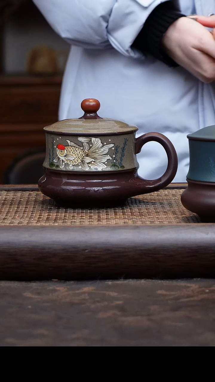 【闪购商品】紫砂茶杯粉浆鸿运当头