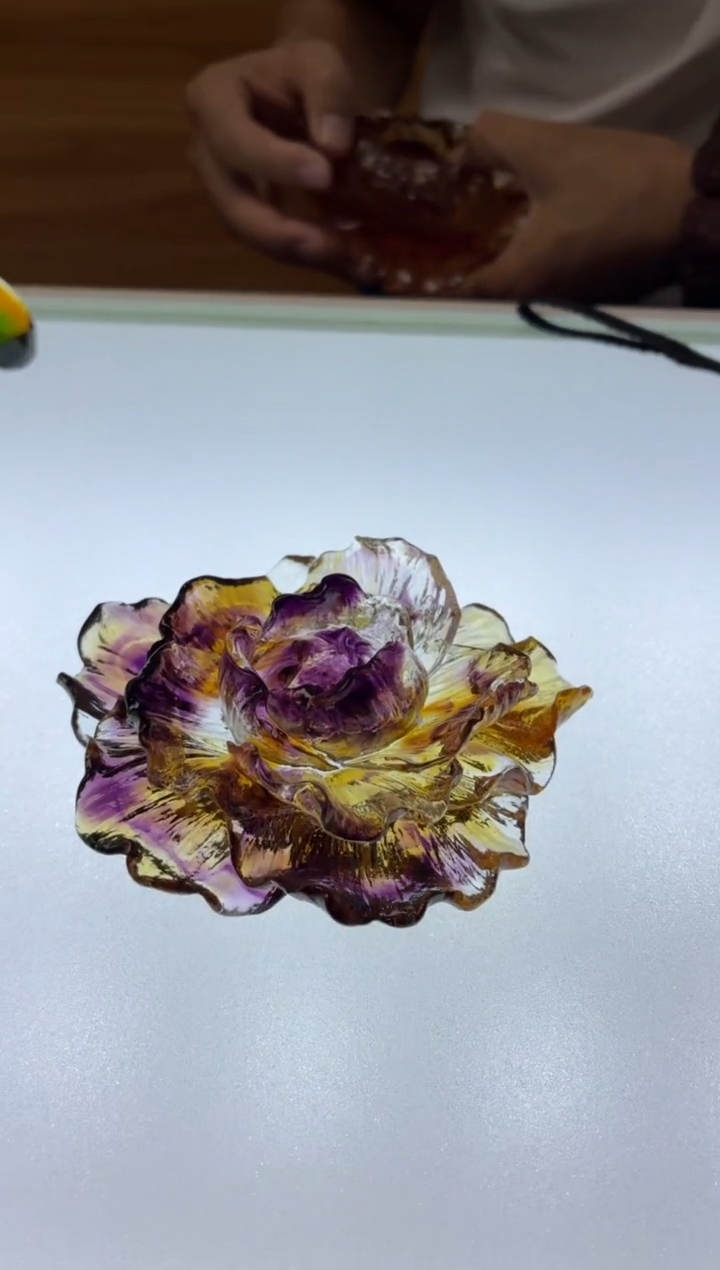 琉璃手工艺品牡丹花琥紫茶摆件福利