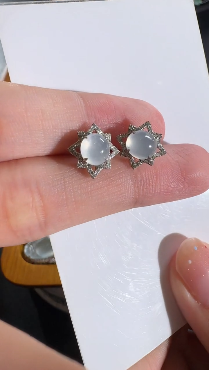 【闪购商品】翡翠耳饰18K金镶嵌【源头工厂】钻石镶嵌