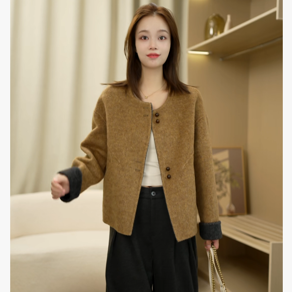 语朵8518新款羊毛大衣小个子韩版通勤风洋气双面呢外套毛呢大衣