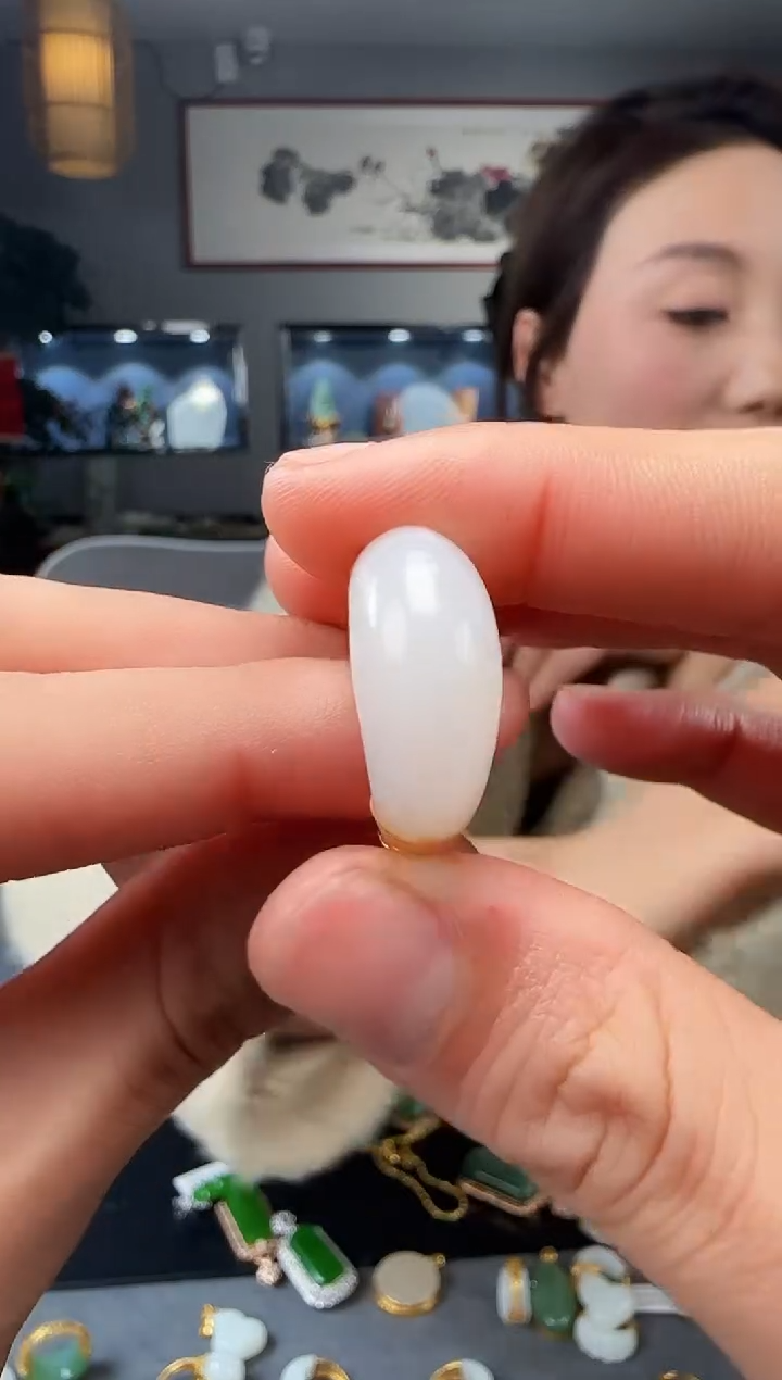 【闪购商品】和田玉青海料戒指18K金镶嵌1