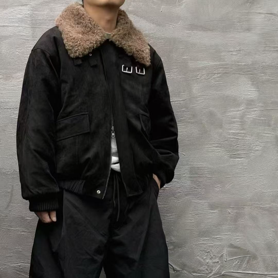 美式复古加厚毛绒飞行夹克