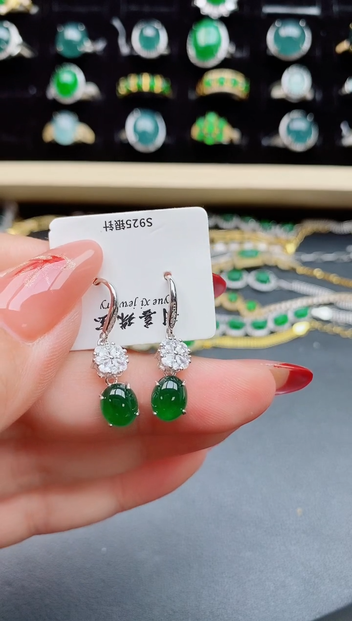 【闪购商品】翡翠耳饰银S925镶嵌5808080