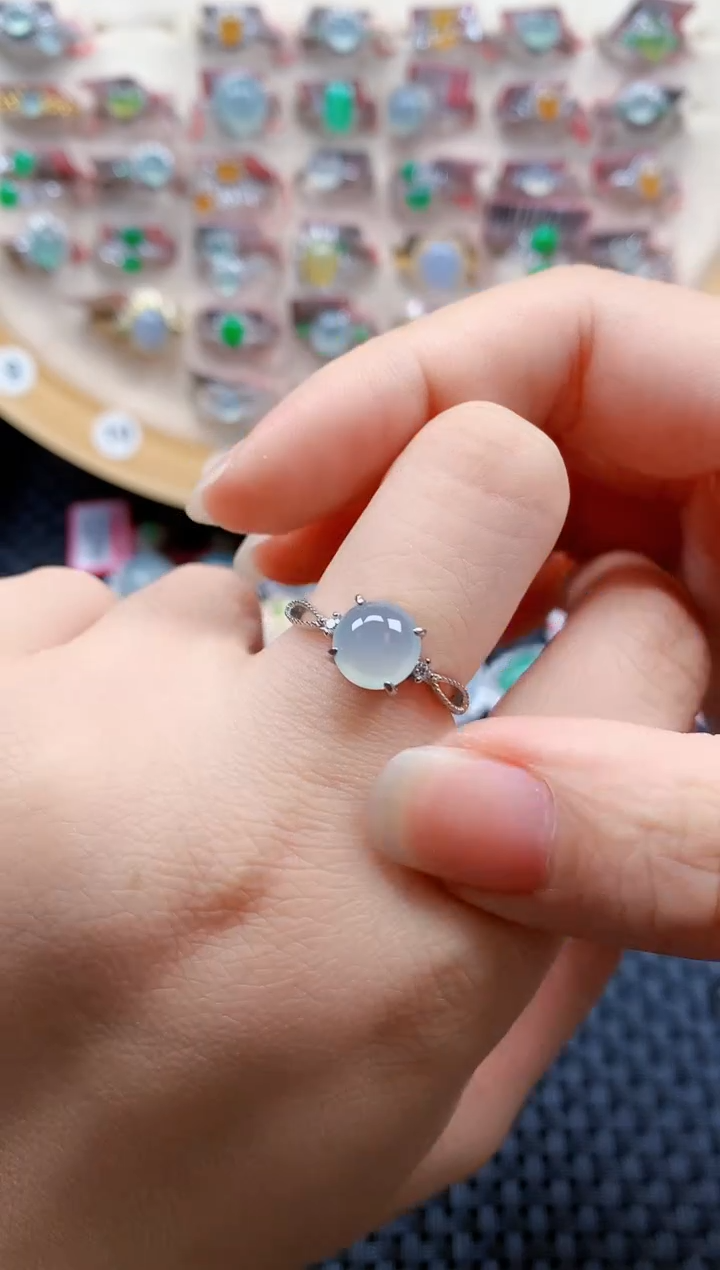 银S925镶嵌戒指翡翠天然A货缅甸翡翠