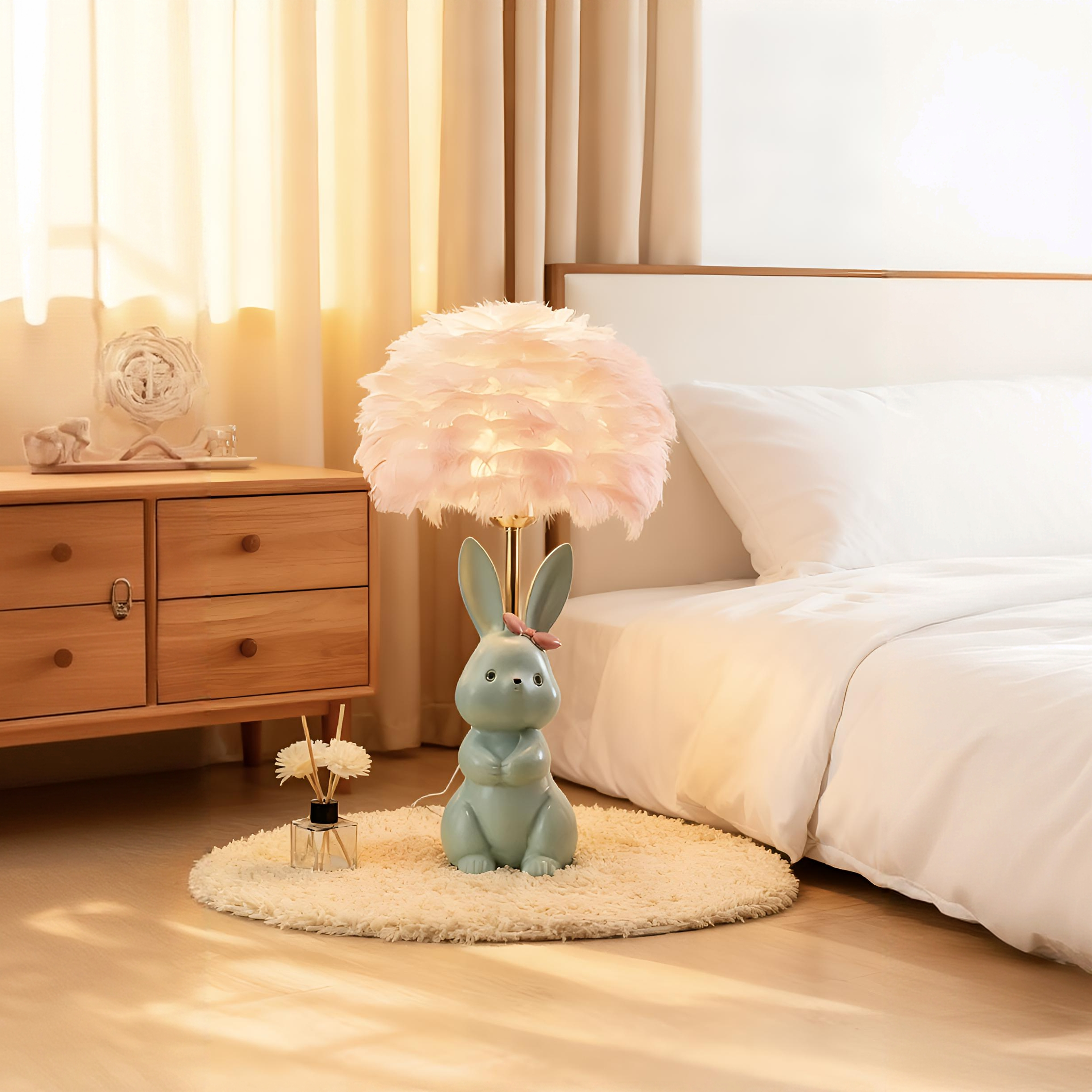 兔子台灯网红北欧ins少女羽毛灯创意浪漫卧室儿童房温馨礼品装饰