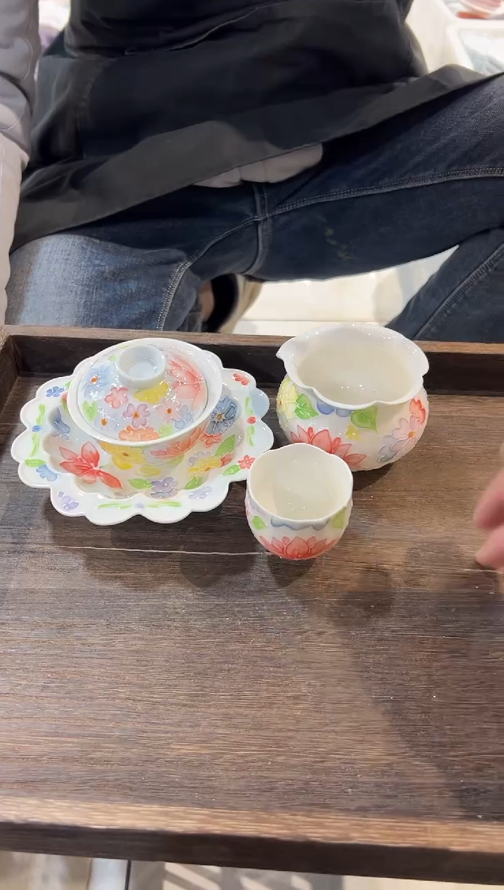 瓷片瓷手绘茶具正品 