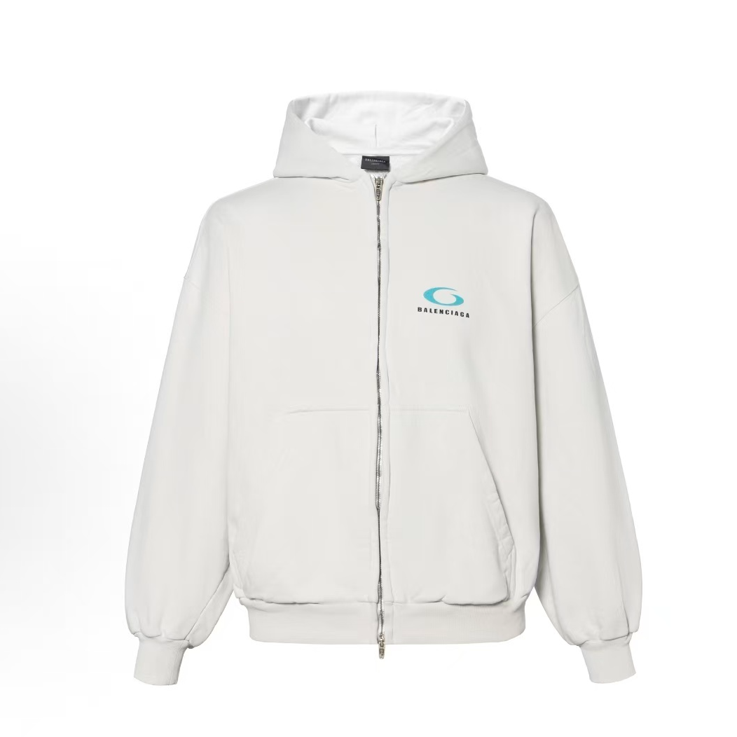 未使用 Balenciaga/巴黎世家  刺绣logo双拉链连帽卫衣外套