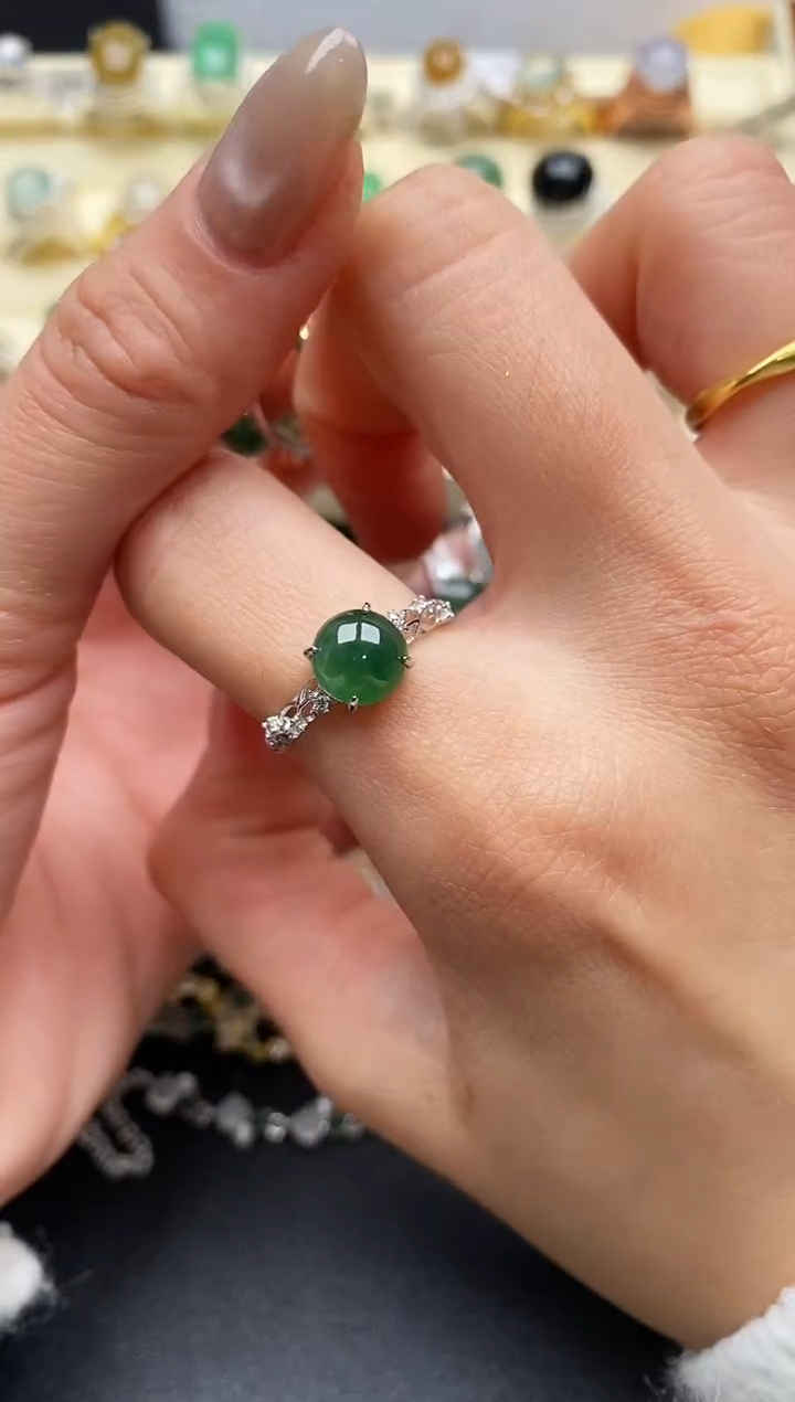【闪购商品】翡翠戒指银S925镶嵌缅甸翡翠2  9+9
