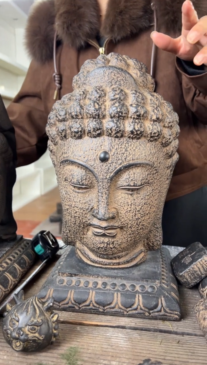陶土大佛头+莲花底座