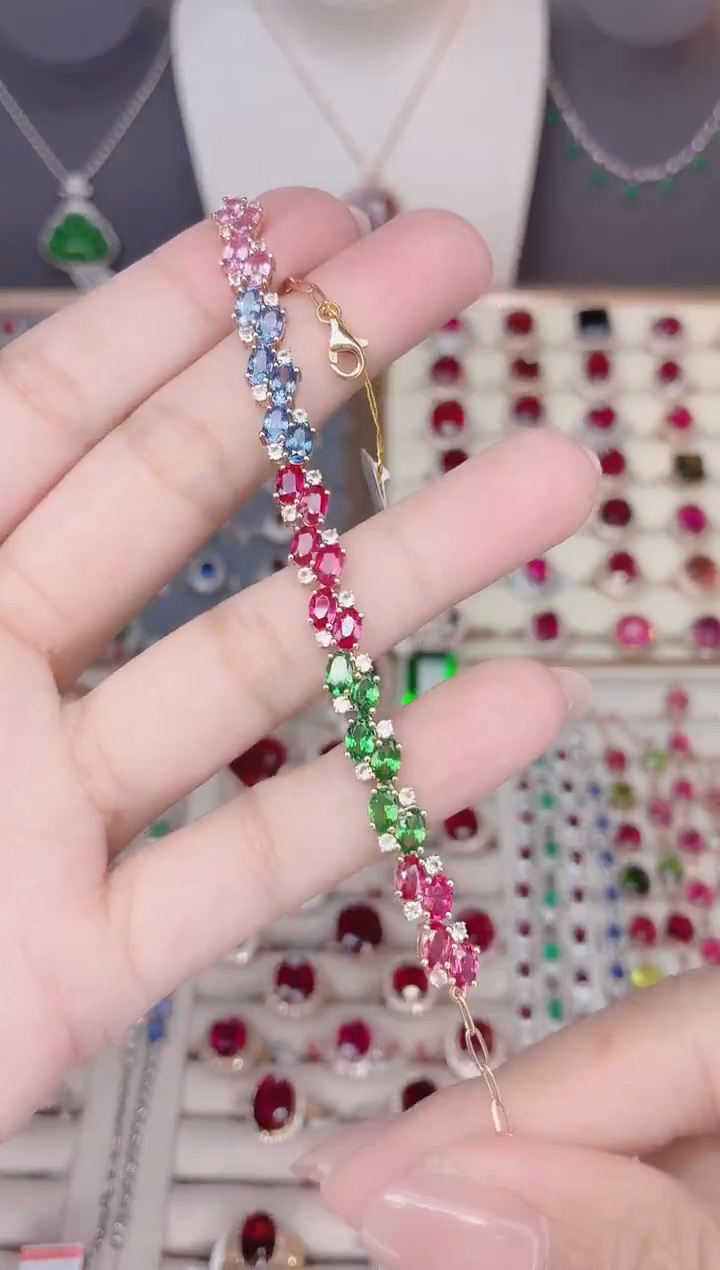 蓝宝石手链蓝宝石18K金镶嵌用****6.