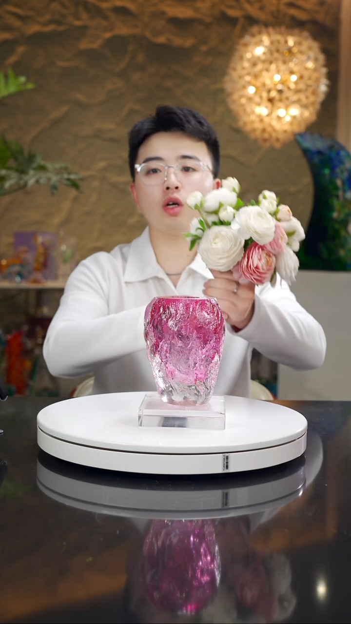 琉璃手工艺品福利金红色水波纹香薰瓶