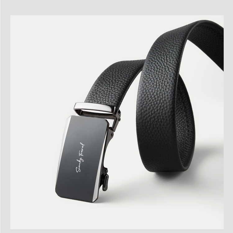 法式男士男腰带皮革包裹百搭简约皮带松紧压字真皮双面1W039A