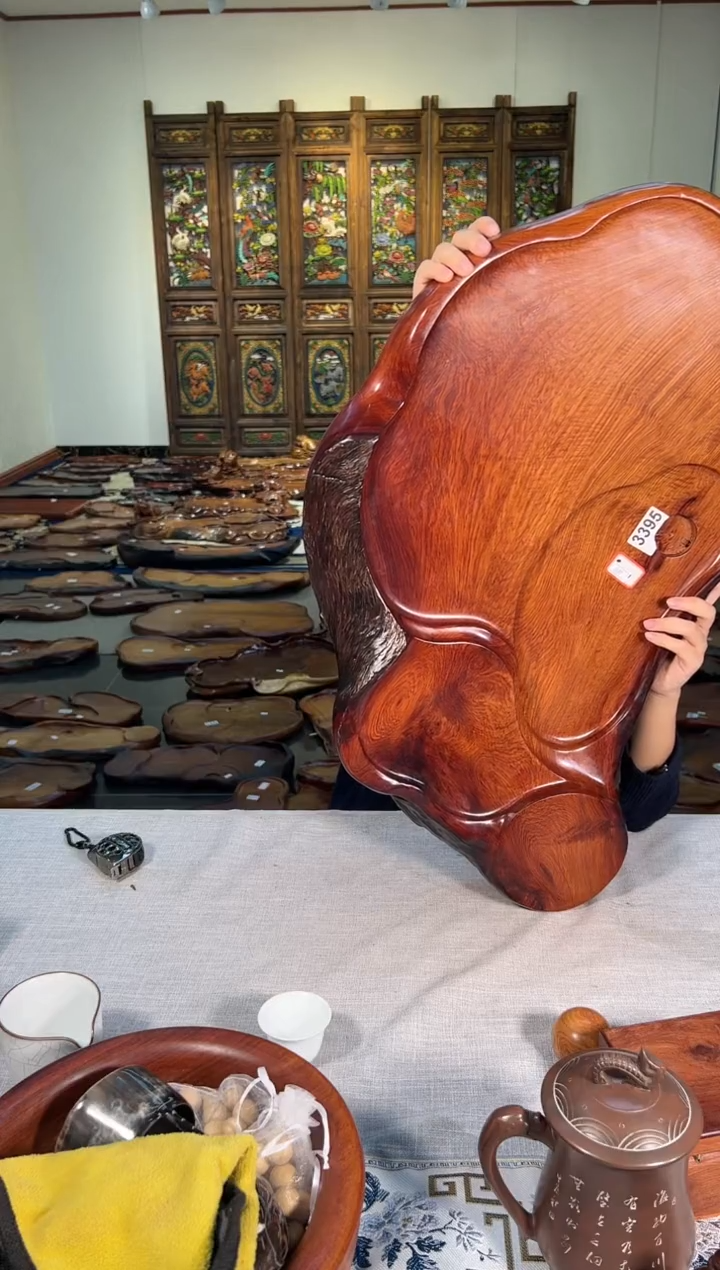 【闪购商品】大果紫檀（缅甸花梨）茶盘3395