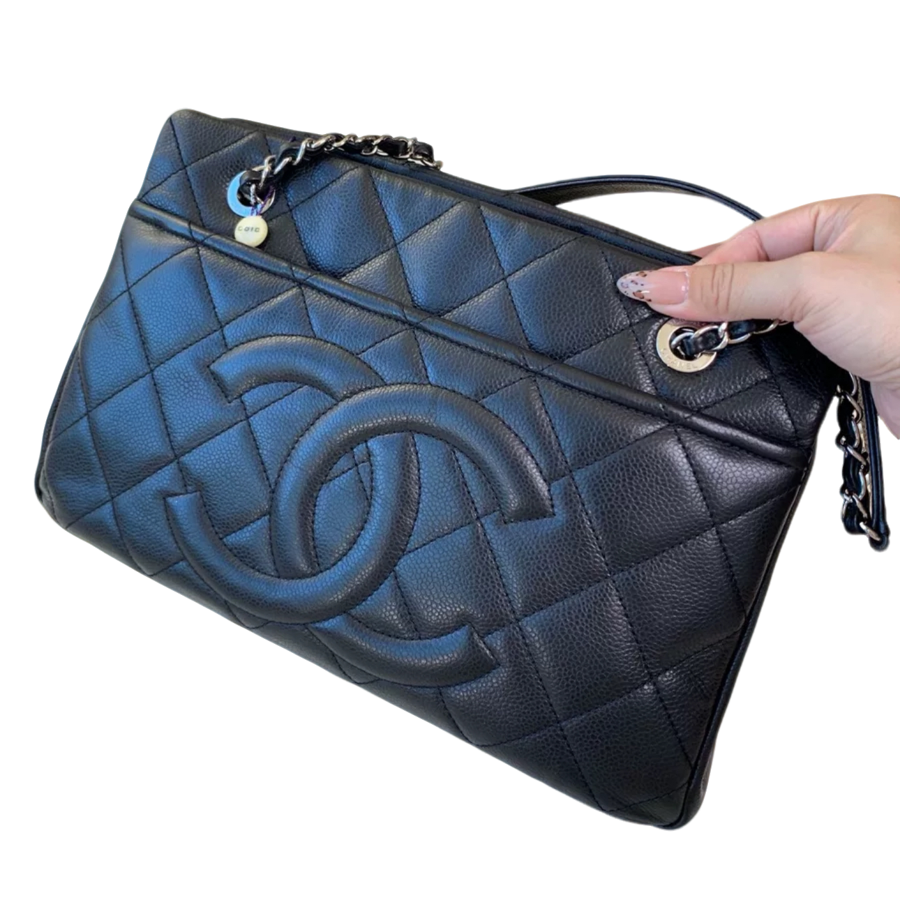 95新 Chanel/香奈儿 黑银全皮GST中号单肩包腋下包17开无卡