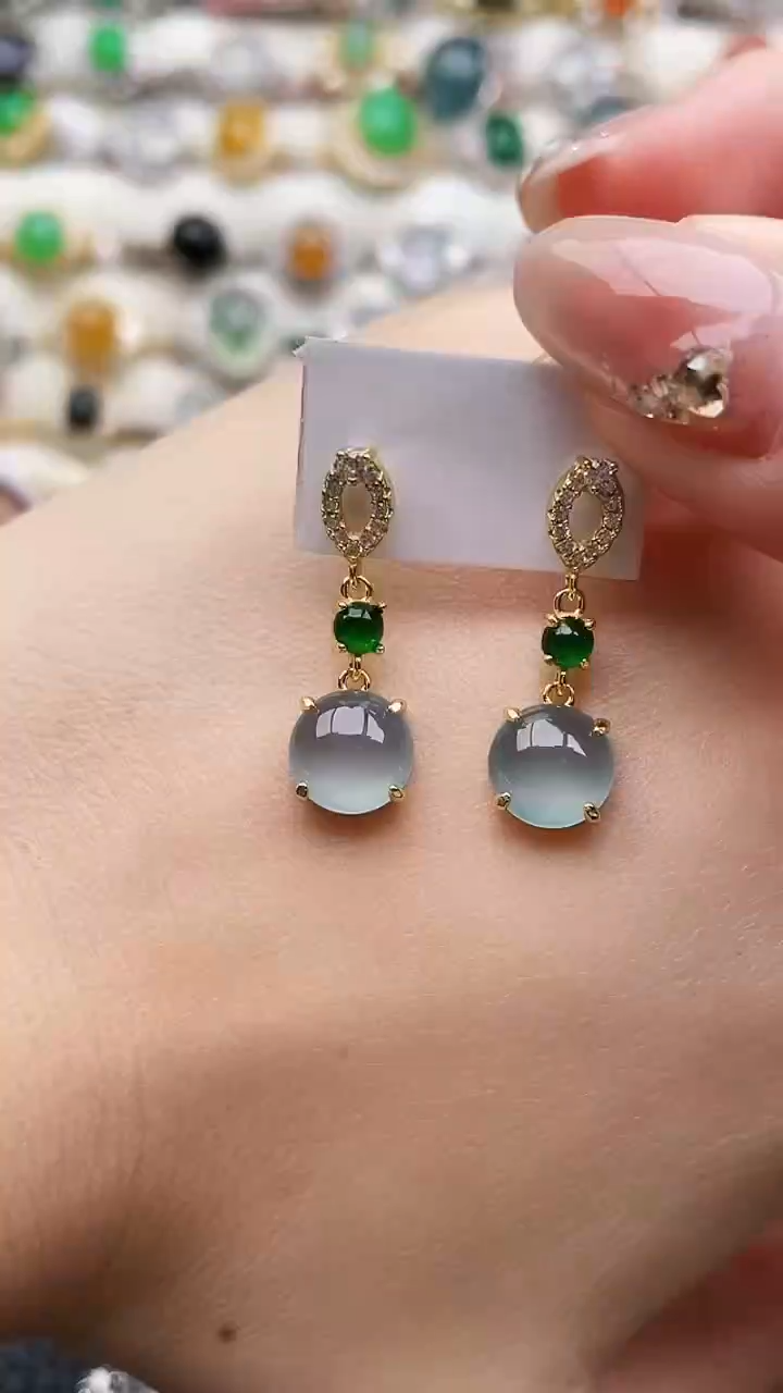 银S925镶嵌翡翠耳饰188