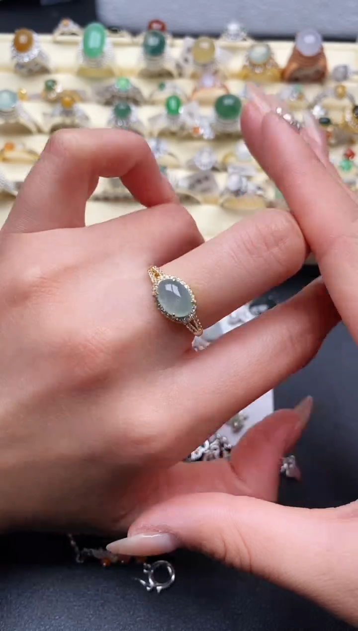 【闪购商品】翡翠戒指银S925镶嵌4444444+4