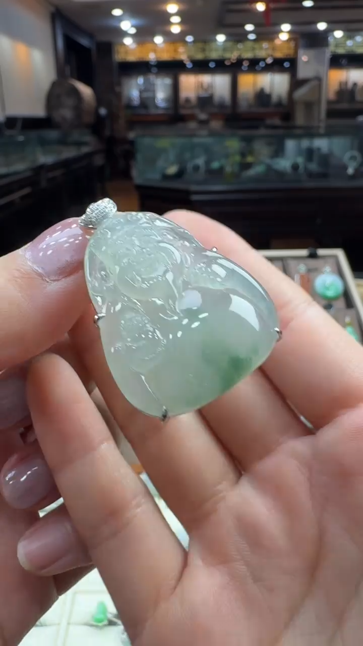 【闪购商品】翡翠耳饰18K金镶嵌财财