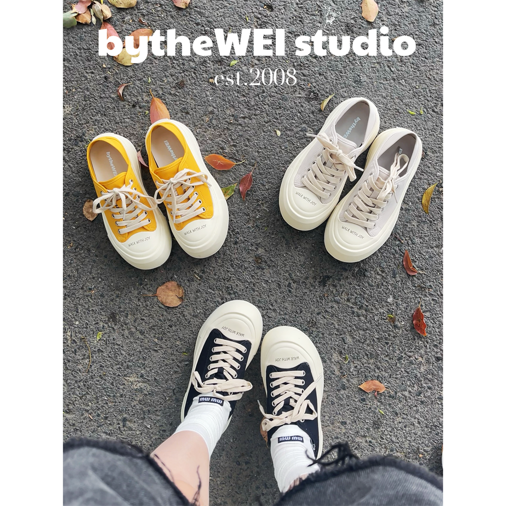 bytheWEI【涂鸦帆布】欧货欧洲站手工涂鸦速干帆布鞋女厚底休闲鞋