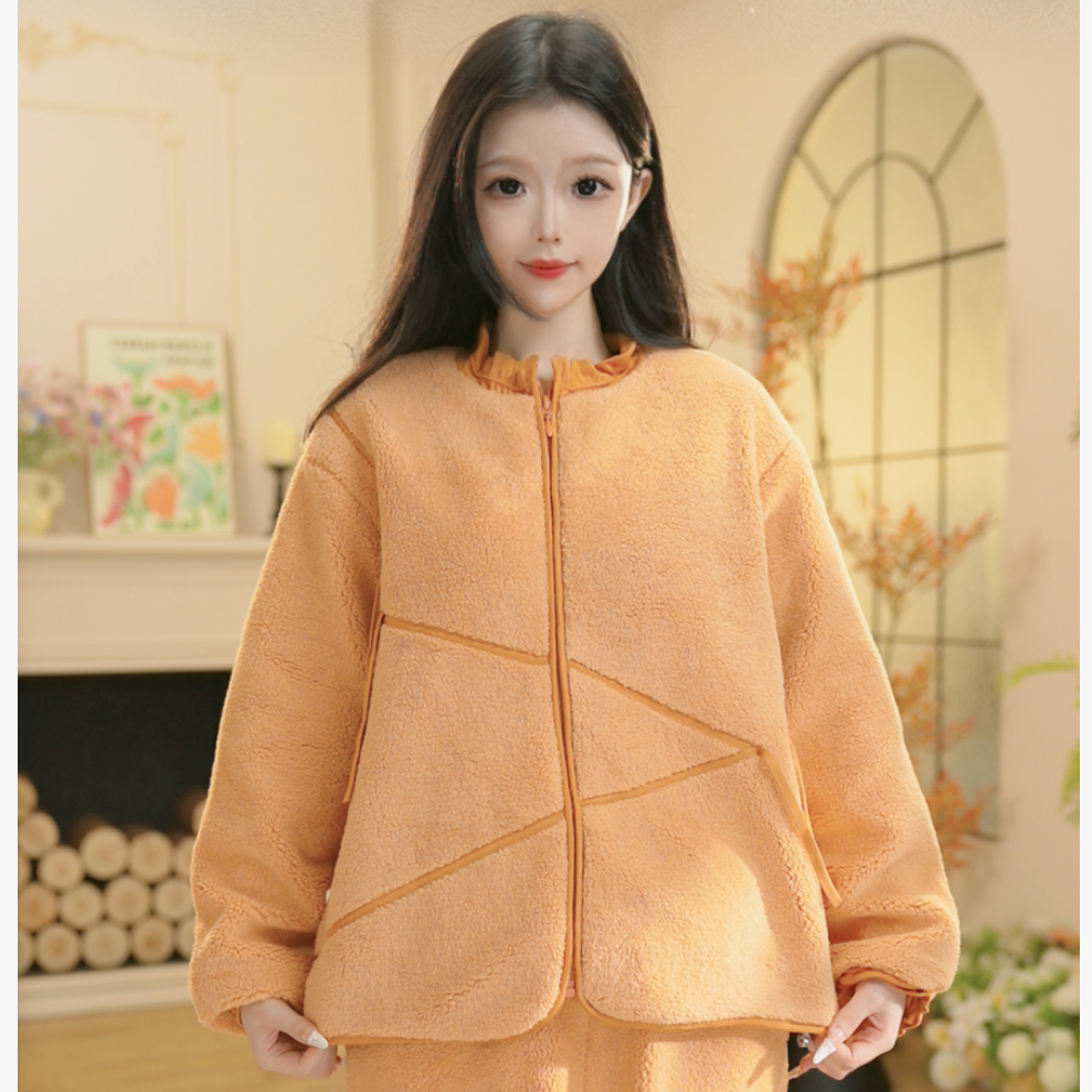 N秋冬新款长袖加绒厚款家居服高颜值柔软睡衣套装