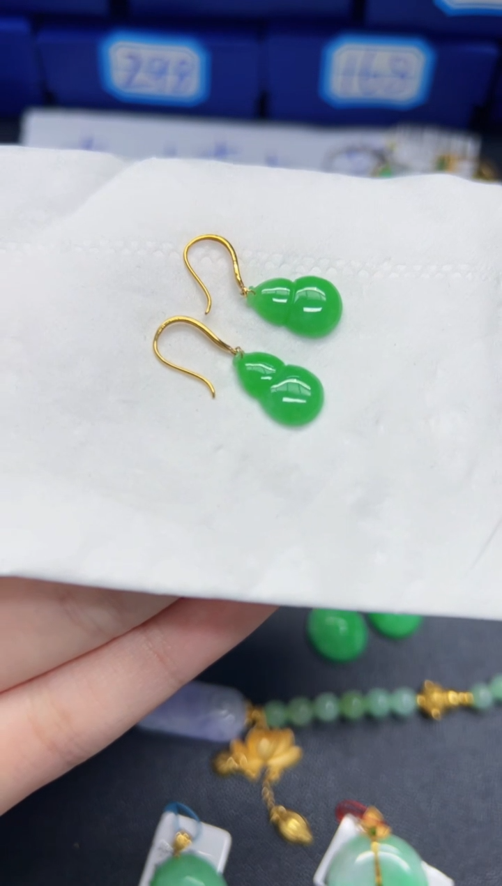 【闪购商品】翡翠耳饰18K金镶嵌Y缅料A货/多样性发货/一件