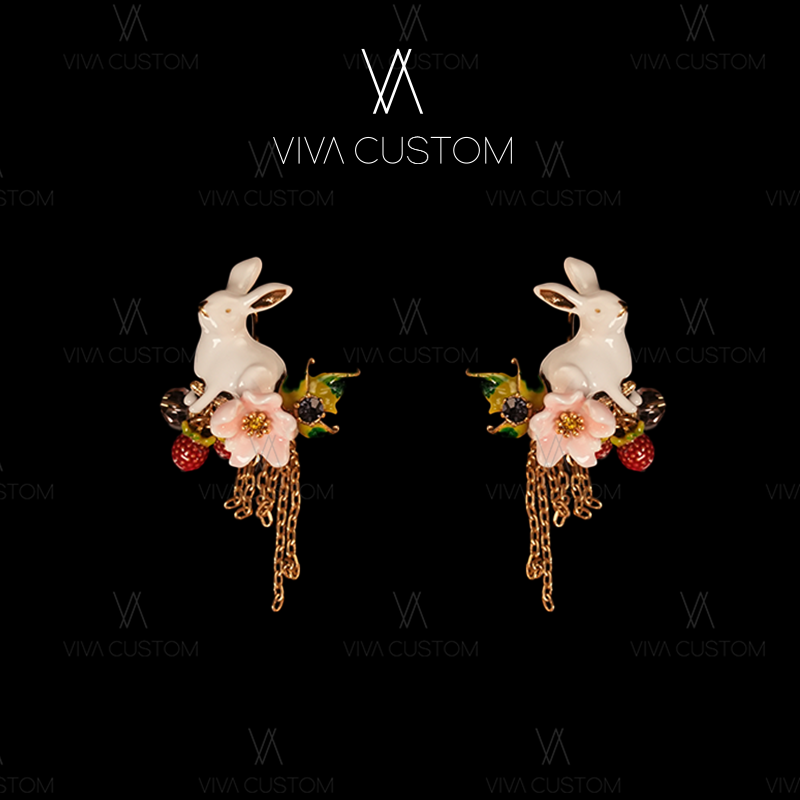 铜合金合成锆石耳饰 （精工系列）精致优雅春日小兔耳拍