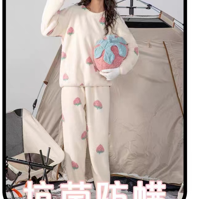 东大门珊瑚绒短绒甜美温暖宽松休闲长裤长袖家居服两件套睡衣