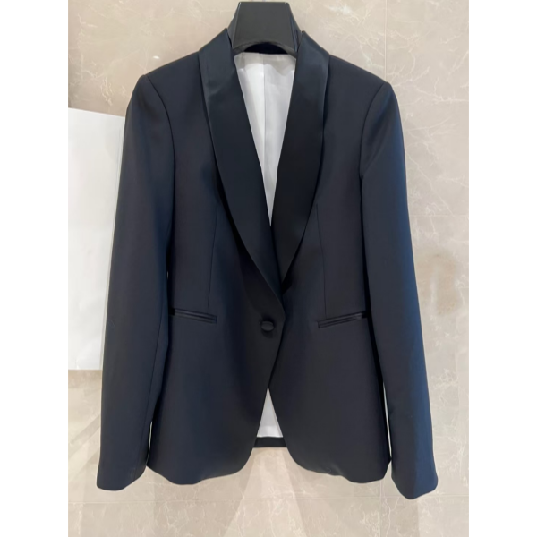 黑色秋冬新款V领一粒扣礼服气质版型西装外套