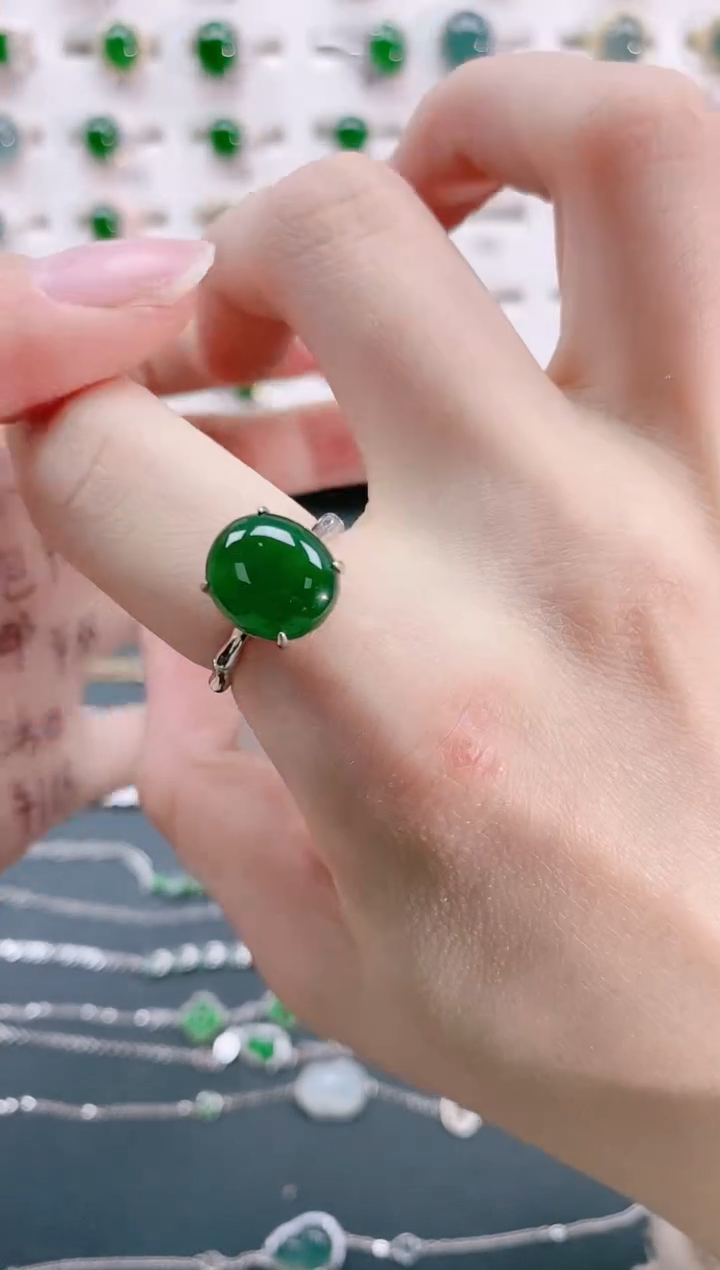 【闪购商品】翡翠戒指银S925镶嵌天然翡翠