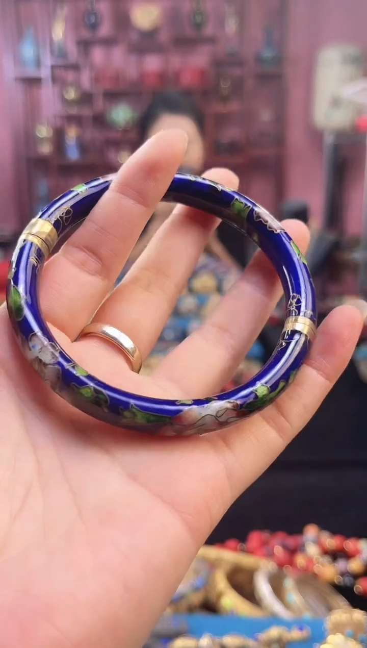 非遗 景泰蓝银蓝开口镯 60-66 宝蓝