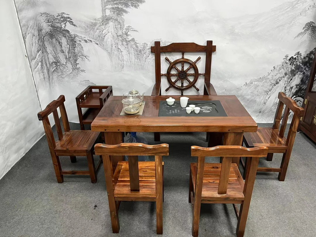 中式实木桌椅组合功夫泡茶台古典原木客厅家用办公茶几简约