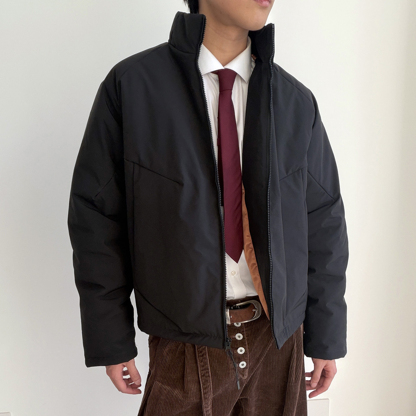 Onestep黑骑士三防3M新雪丽短宽立领廓形棉服裁片拼接秋冬外套男