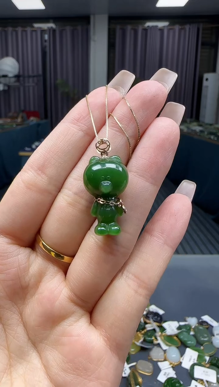 和田玉18K金镶嵌挂件1