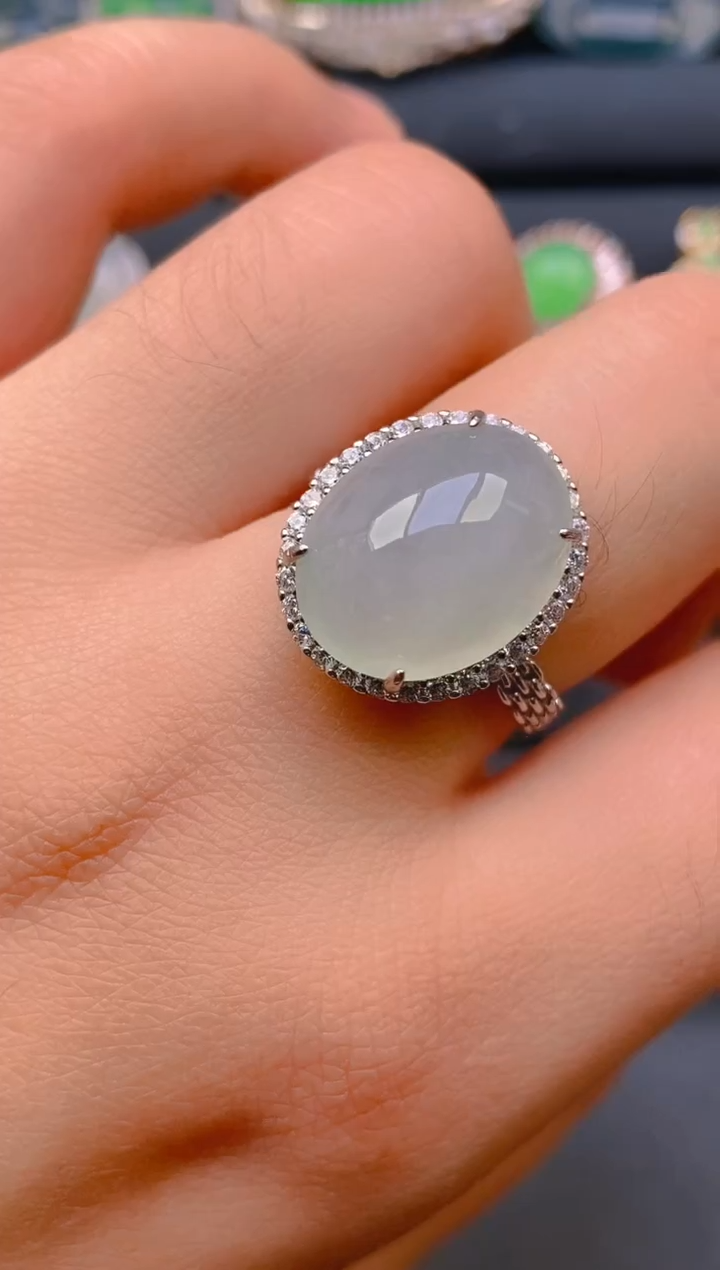 【闪购商品】翡翠戒指银S925镶嵌天然A货翡翠1