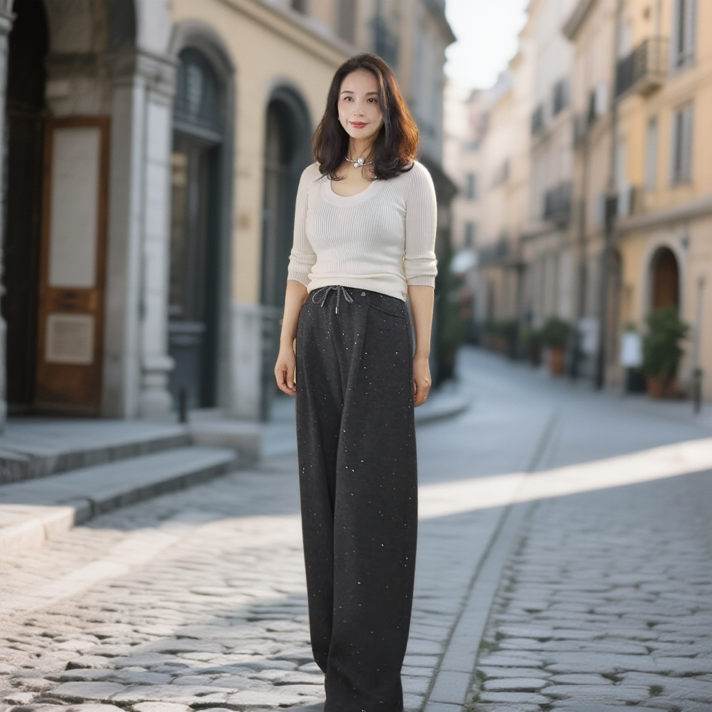 Roman.C.F 曼姐 【星光焦点】羊毛亮片时尚阔腿休闲裤KZ54001