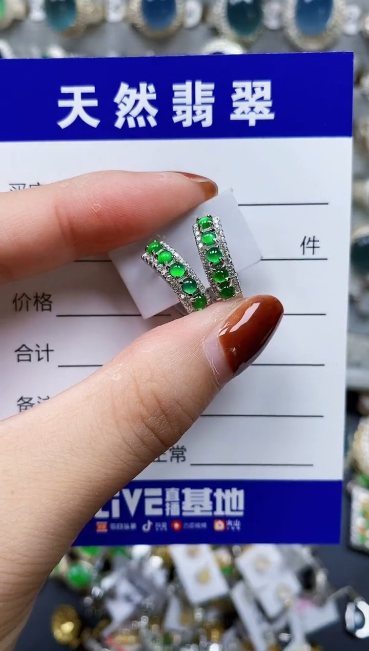 翡翠银S925镶嵌耳饰383