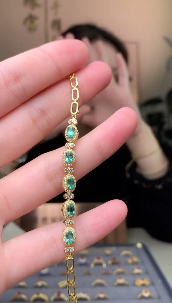 【闪购商品】祖母绿手链银S925镶嵌手链