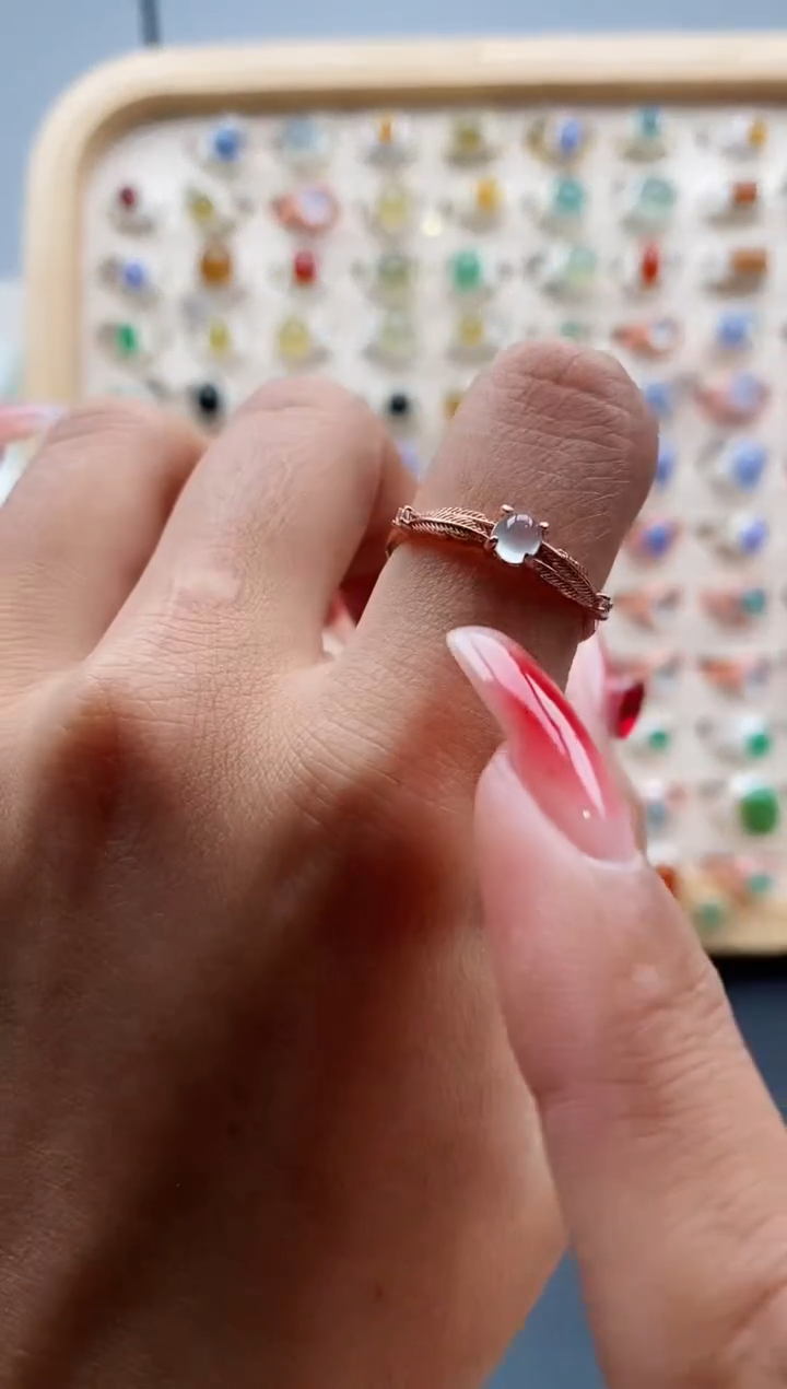 【闪购商品】翡翠戒指银S925镶嵌缅甸天然A货翡翠444 10+