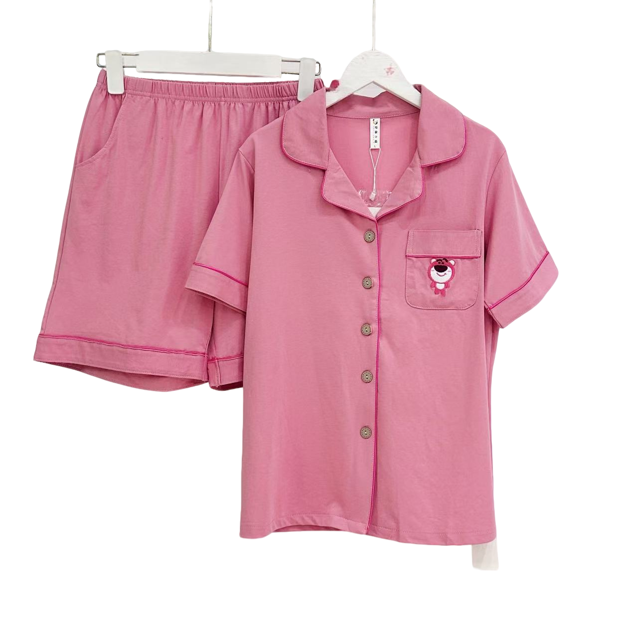 8465-（粉色草莓熊）双短棉睡衣套装